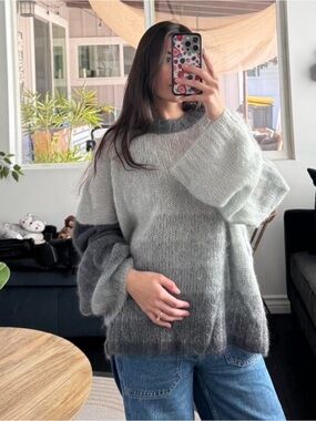 Ombre Crewneck Sweater in Light Gray and Charcoal